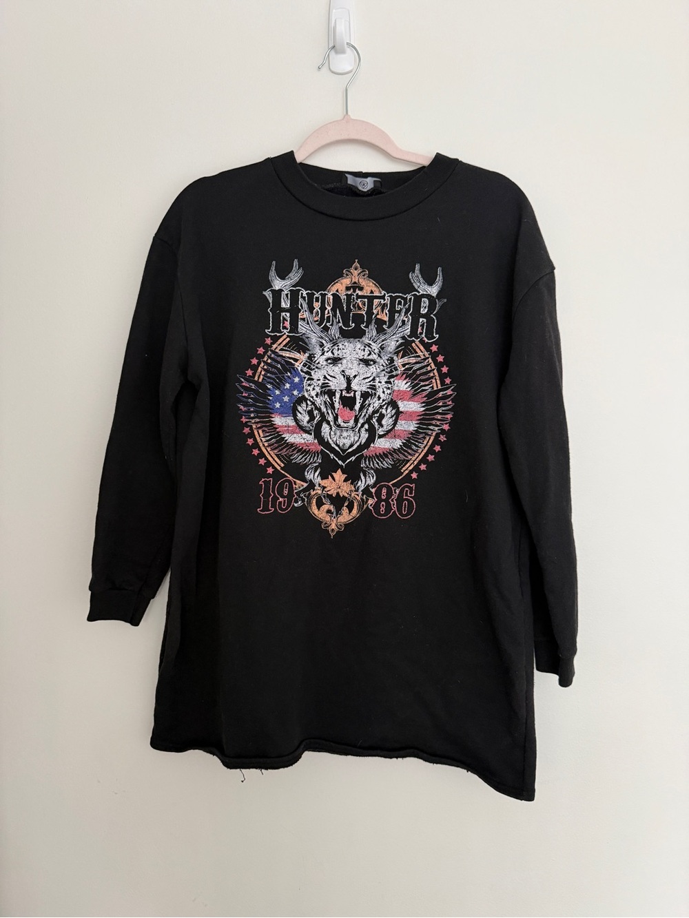 Vintage Missguided Black Graphic 'Hunter' Sweatshirt with Multicolor Print